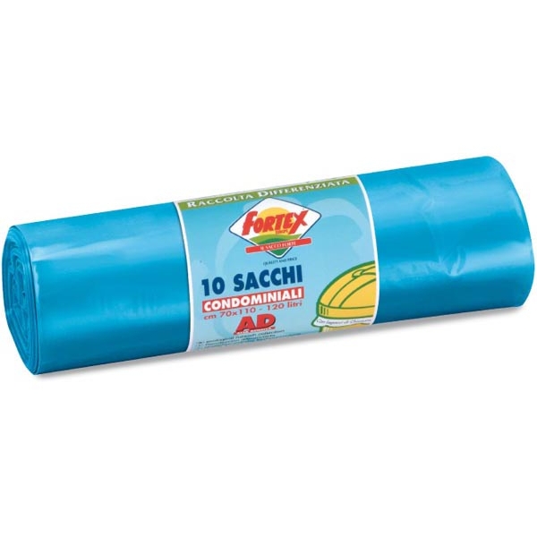 10 sacchi immondizia 70x110cm 120lt hd 16µ azzurro logex - Z03524