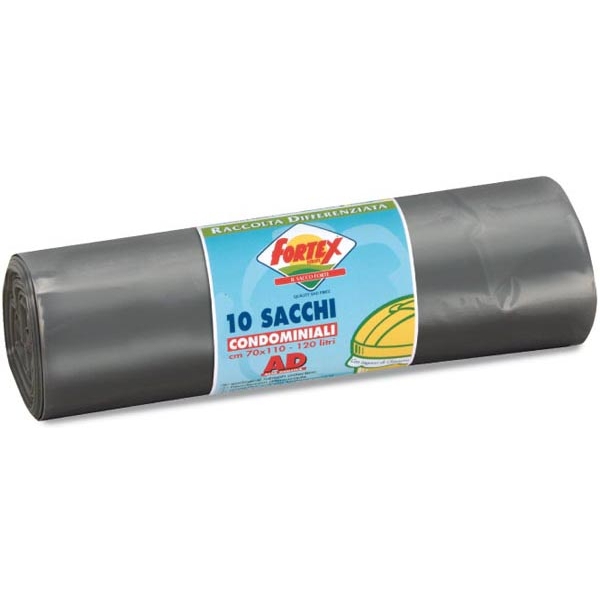 10 sacchi immondizia 70x110cm 120lt hd 16µ grigio logex - Z03526