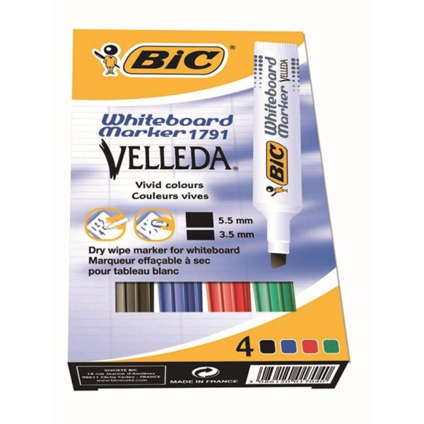 Astuccio pennarello velleda 1791 punta scalpello whiteboard 4 colori bic® - Z03577
