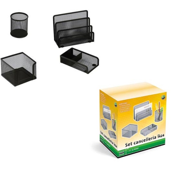 Set scrivania 4 accessori in rete argento art.1424 - Z03619