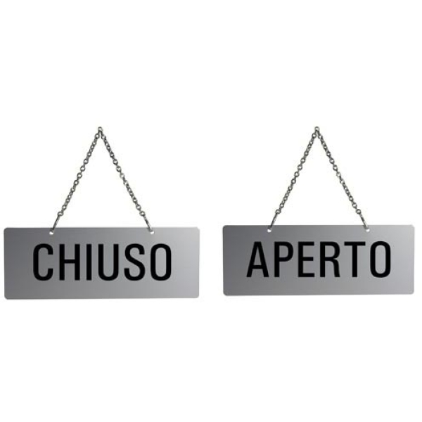 Cartello aperto/chiuso 17,5x6,5cm con catenella - Z03889