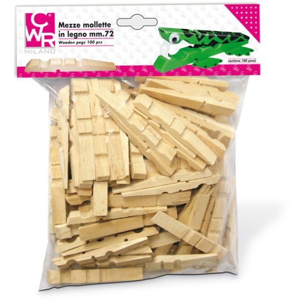 Sacchetto 100 mezze mollette legno 72mm art.1719 cwr - Z04484