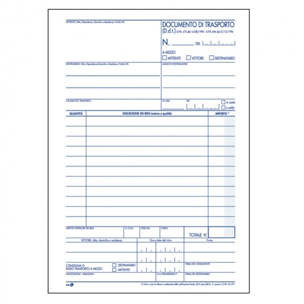 Documento di trasporto 150x225mm 50fgx3 copie(mitt-dest-vett) bm - Z04631