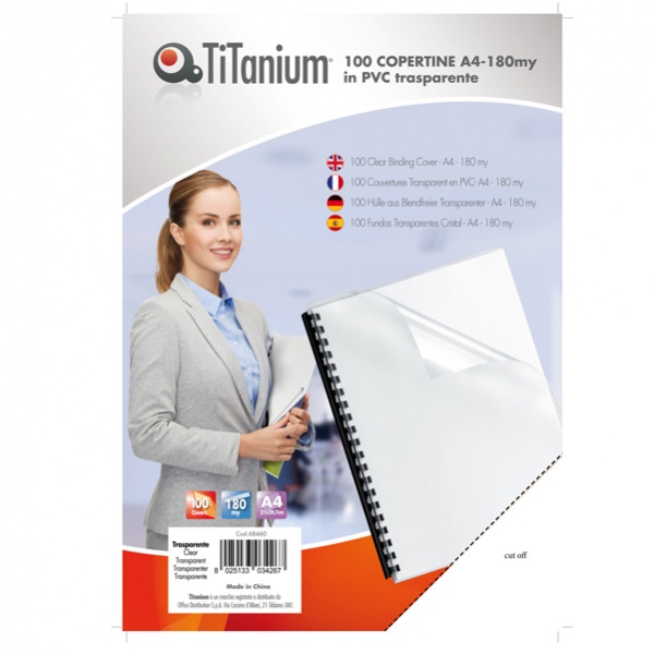 100 copertine A4 pvc trasparente 180my titanium - Z04803