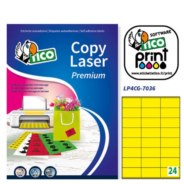 Etichetta adesiva lp4c giallo opaco 70fg A4 70x36mm (24et/fg) tico - Z04901