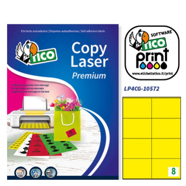 Etichetta adesiva lp4c giallo opaco 70fg A4 105x72mm (8et/fg) tico - Z04906