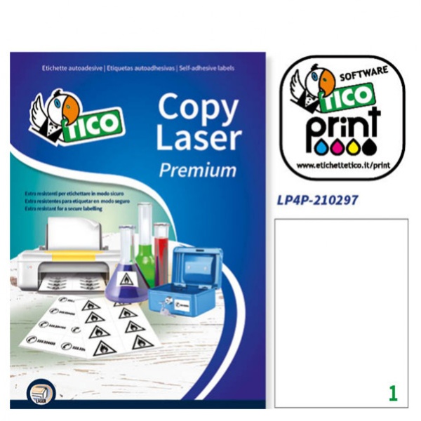 Poliestere adesivo lp4p bianco 70fg A4 210x297mm (1et/fg) laser tico - Z04936