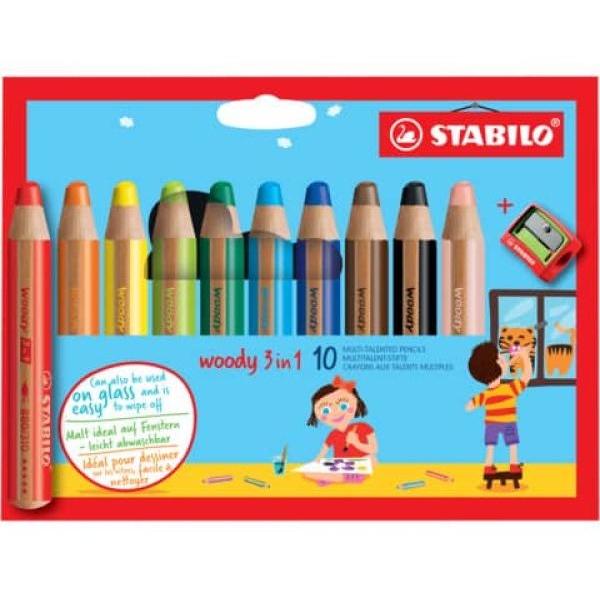 Astuccio 10 pastelli stabilo woody 3in1 + temperino - Z05080