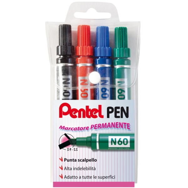 Astuccio marcatore pentel pen n60 4 colori p.scalpello - Z05163