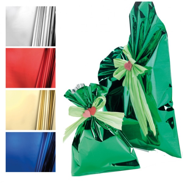 50 buste regalo in ppl metal lucido 20x35cm argento senza patella adesiva - Z05168