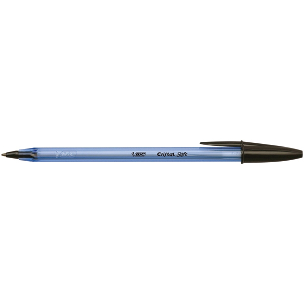 Penna a sfera con cappuccio Bic Cristal Soft nera - tratto 1,2 mm - fusto  nero/blu (conf. 50)