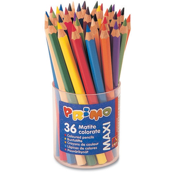 Barattolo da 36 pastelli colorati maxi jumbo 100 fsc in 12 colori primo - Z05228