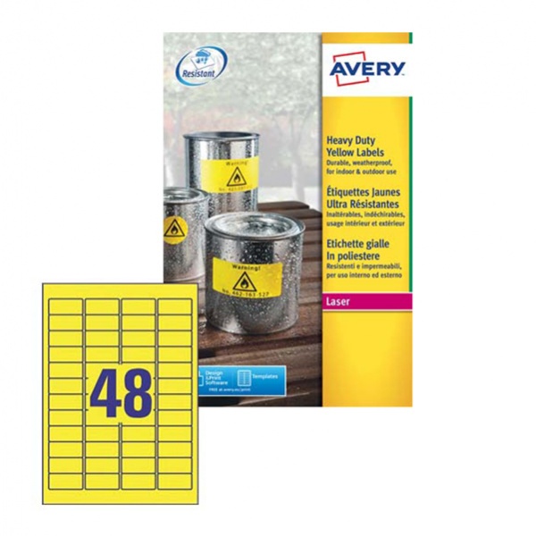 Poliestere adesivo l6103 giallo fluo 20fg A4 45,7x21,2mm (48et/fg) laser avery - Z05569