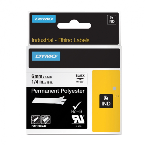 Nastro poliestere permanente 12mm x 5.5mt nero su metallo 18486 rhino - Z05619