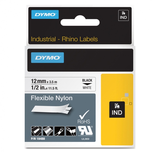 Nastro nylon flessibile 24mm x 3.5mt nero su bianco 1734524 rhino - Z05622
