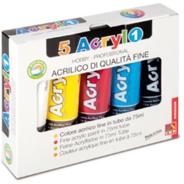 Colore acrilico fine tubo da 75ml astuccio 5 colori - Z05705