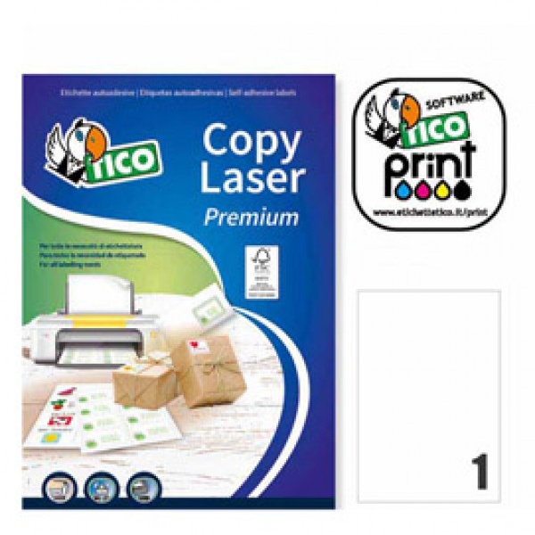 Etichetta adesiva LP4W bianca 100fg A4 210x297mm (1et/fg) Laser Tico - Z05887