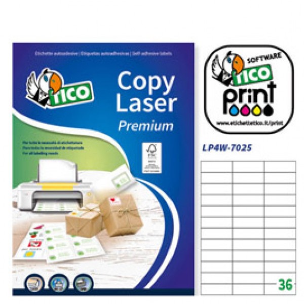 Etichetta adesiva LP4W bianca 100fg A4 70x25mm (36et/fg) Laser Tico - Z05899