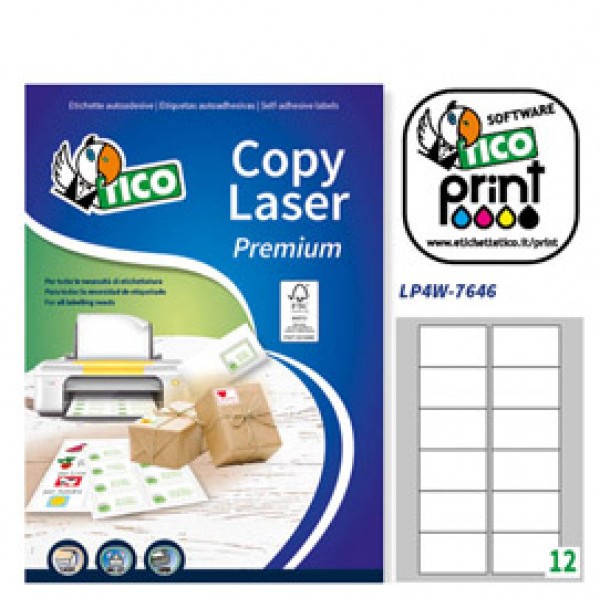 Etichetta adesiva LP4W bianca 100fg A4 76,2x46,4mm (12et/fg) Laser Tico - Z05900