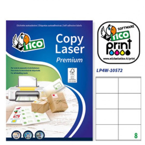 Etichetta adesiva LP4W bianca 100fg A4 105x72mm (8et/fg) Laser Tico - Z05901
