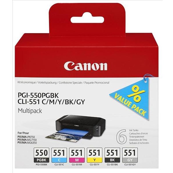 Cartuccia Canon PGI-550/CLI-551 PGBK/C/M/Y/BK/GY (6496B005) 6 colori - Z06248