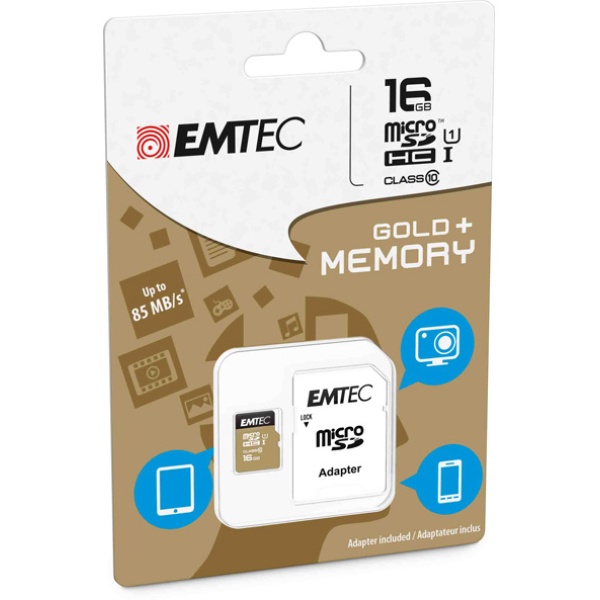 Micro sdhc emtec 16gb class 10 gold plus con adattatore - Z06363