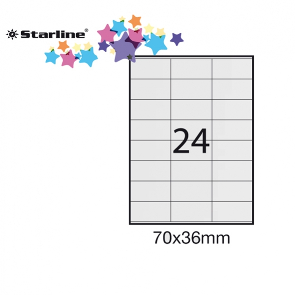 Etichetta adesiva bianca 100fg A4 70x36mm (24et/fg) starline - Z09085