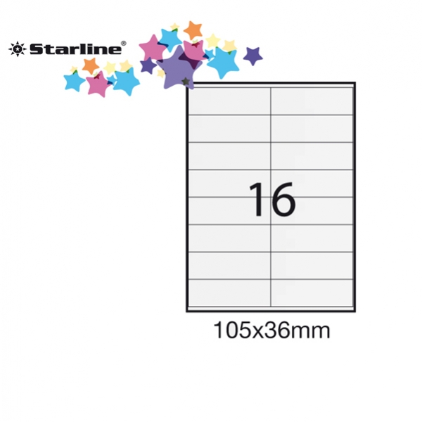 Etichetta adesiva bianca 100fg A4 105x36mm (16et/fg) starline - Z09089