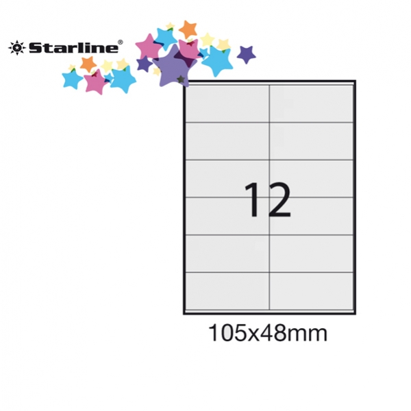 Etichetta adesiva bianca 100fg A4 105x48mm (12et/fg) starline - Z09091