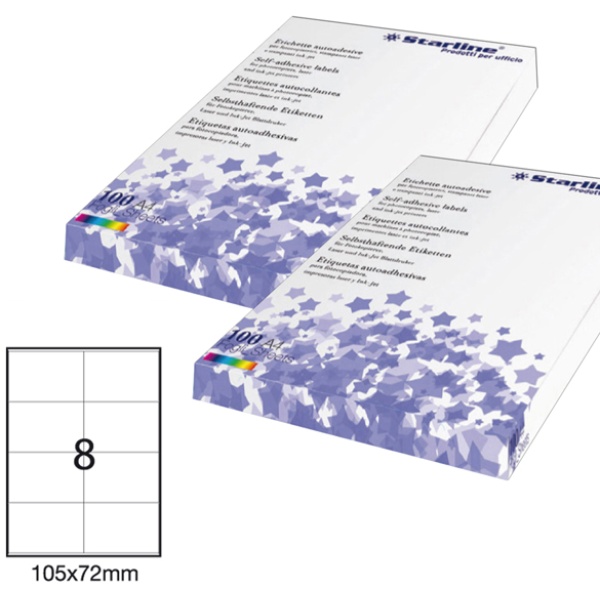 Etichetta adesiva bianca 100fg A4 105x72mm (8et/fg) starline - Z09093