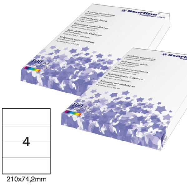 Etichetta adesiva bianca 100fg A4 210x74,2mm (4et/fg) starline - Z09098