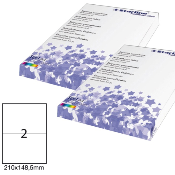 Etichetta adesiva bianca 100fg A4 210x148,5mm (2et/fg) starline - Z09099