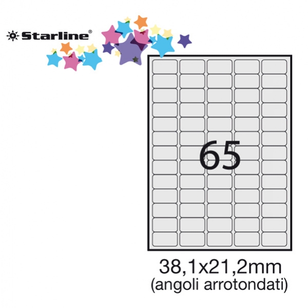 Etichetta adesiva bianca 100fg A4 38,1x21,2mm (65et/fg) angoli tondi starline - Z09102