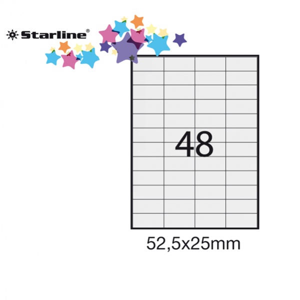Etichetta adesiva bianca 100fg A4 52,5x25mm (48et/fg) starline - Z09107