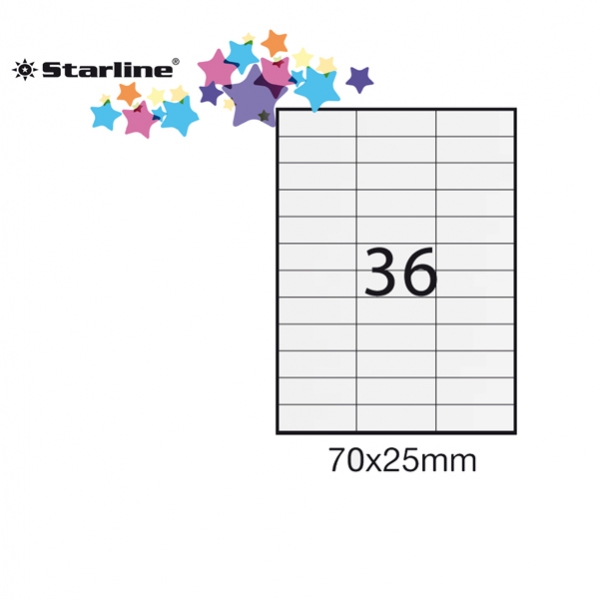 Etichetta adesiva bianca 100fg A4 70x25mm (36et/fg) starline - Z09109