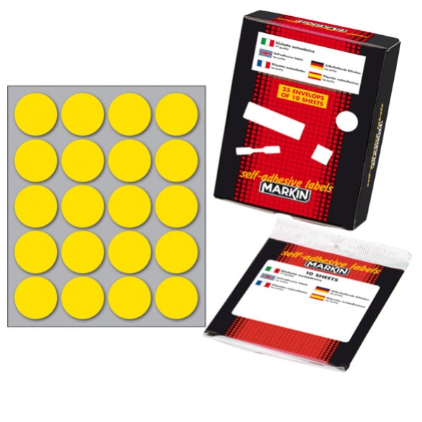 Etichetta adesiva giallo tonda ø27mm (10fogli x 20etichette) markin - Z09658