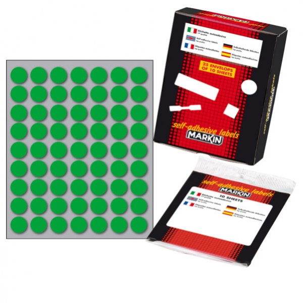 Etichetta adesiva verde tonda ø14mm (10fogli x 63etichette) markin - Z09665