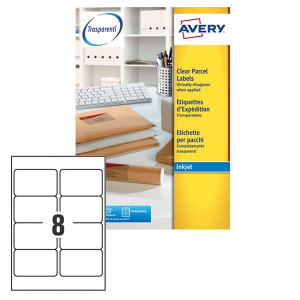 Etichette inkjet trasparenti j8565-25fg (14et/fg 99.1x67.7) quickpeel avery - Z10261