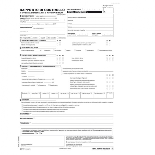 25 rapporti controllo efficienza energ.t2 gruppi frigo 31x21cm snap3c e9092t2 - Z10335