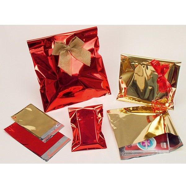 25 buste regalo in ppl metal lucido 40x60cm rosso senza patella adesiva - Z10345