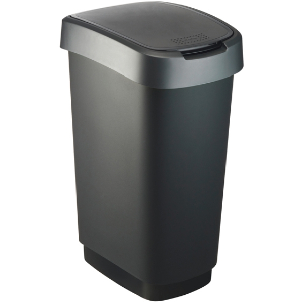 Pattumiera 50lt in ppl nero/grigio coperchio basculante rotho - Z10700