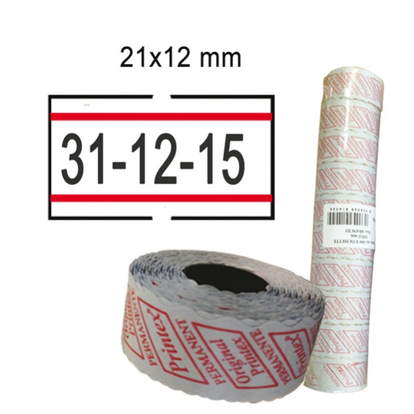 Pack 10 rotoli 1000 etich. 21x12mm bianco perm. con righe rosse printex - Z10970