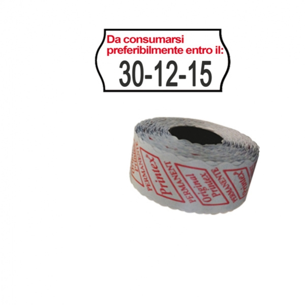 Pack 10 rotoli 1000 etich. 26x12mm onda "da consumarsi..." bianco perm. printex - Z10979