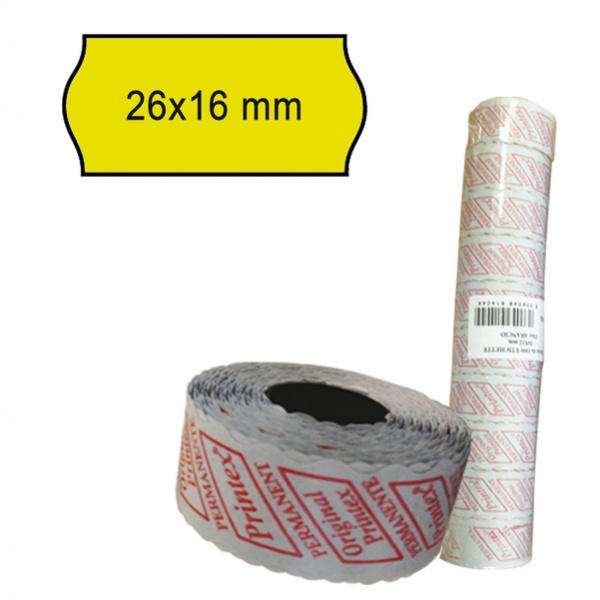 Pack 10 rotoli 1000 etich. 26x16mm onda giallo perm. printex - Z10984