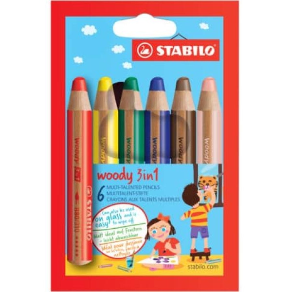 Astuccio 6 pastelli stabilo woody 3in1 + temperino - Z11196