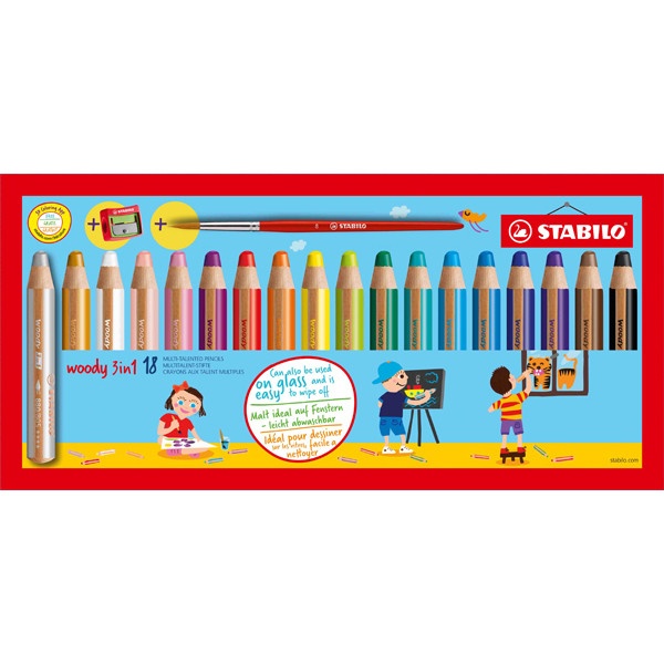 Astuccio 18 pastelli stabilo woody 3in1 + temperino - Z11197