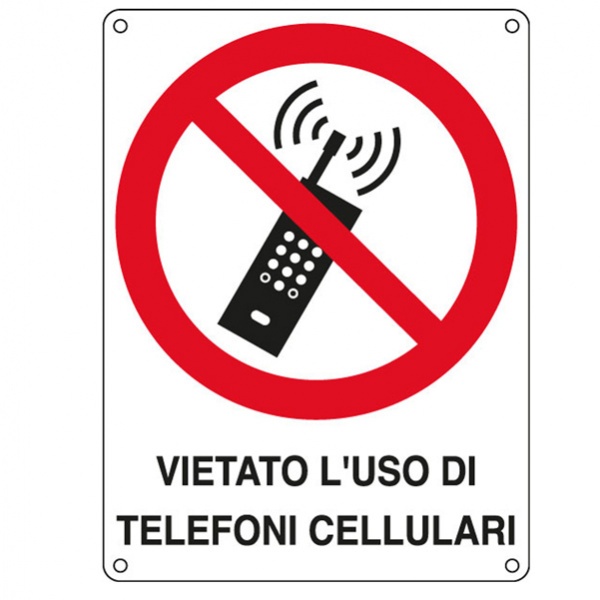 Cartello alluminio 16,6x23,3cm 'vietato l'uso di telefoni cellulari' - Z11327