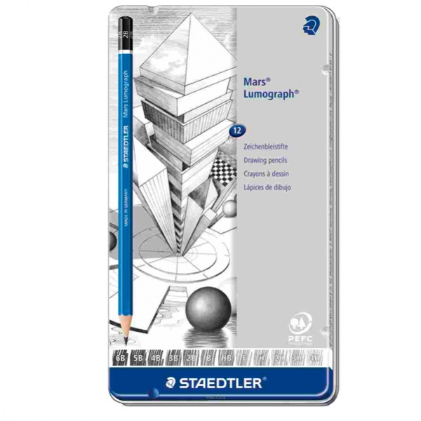 Astuccio metallo 12 matita grafite mars® lumograph® 12gradazioni staedtler - Z11383