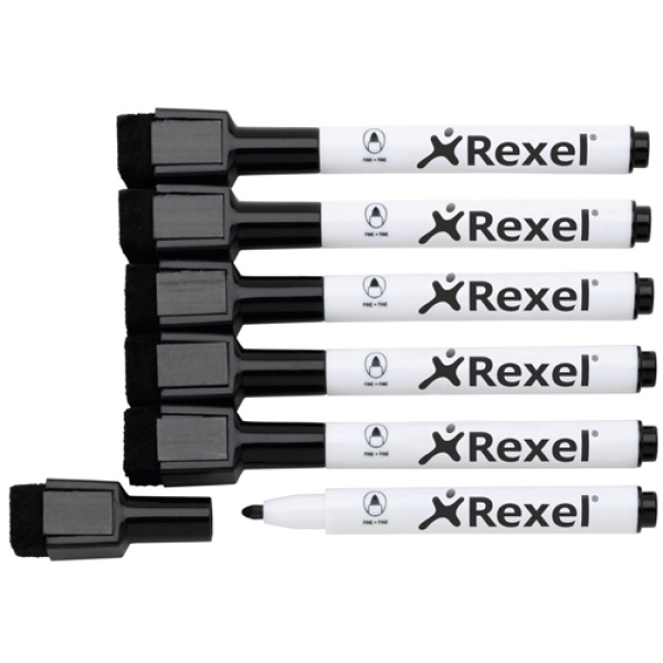 6 pennarelli magnetici neri per lavagne bianche rexel - Z11411