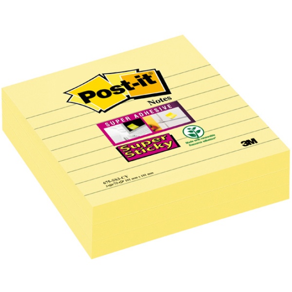 Blocchi memo adesivi PostIt a righe giallo canary 101x101 mm 70